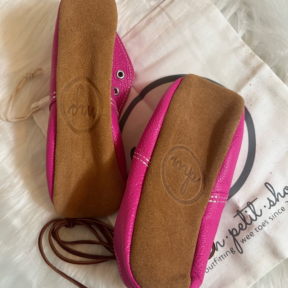 New Mon Petit Oxford Barbie Pink Leather Soft Sole Shoes - Picture 4 of 6